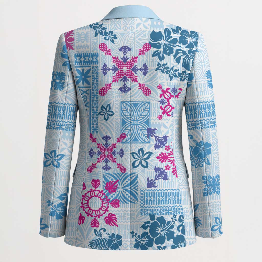 Hawaii Tapa Tribal Blazer With Hawaiian Quilt Pattern Blue - Polynesian Pride