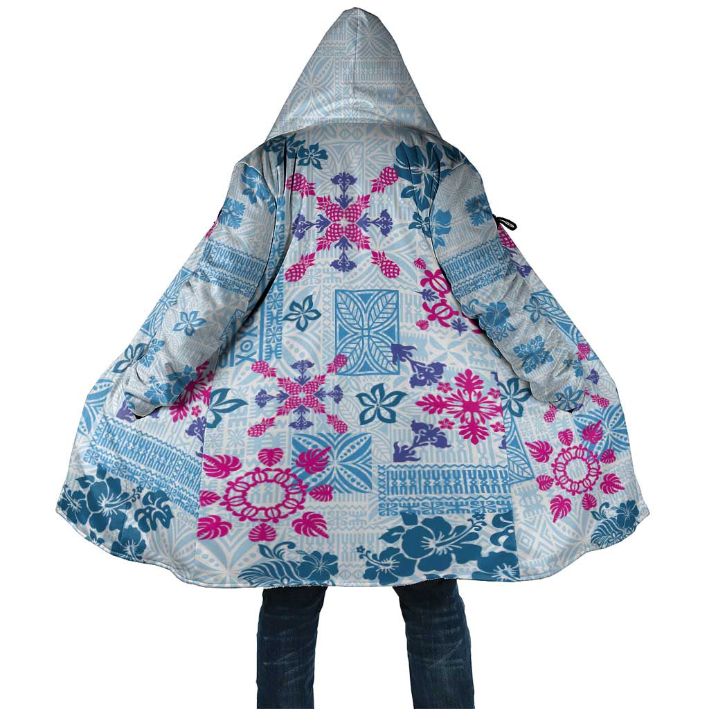 Hawaii Tapa Tribal Cloak With Hawaiian Quilt Pattern Blue - Polynesian Pride