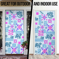 Hawaii Tapa Tribal Door Cover With Hawaiian Quilt Pattern Blue - Polynesian Pride
