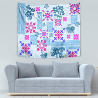 Hawaii Tapa Tribal Tapestry With Hawaiian Quilt Pattern Blue LT9 - Polynesian Pride