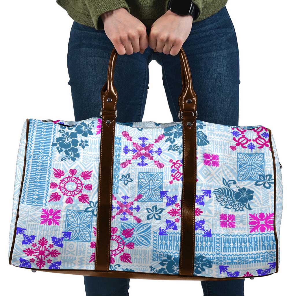 Hawaii Tapa Tribal Travel Bag With Hawaiian Quilt Pattern Blue - Polynesian Pride