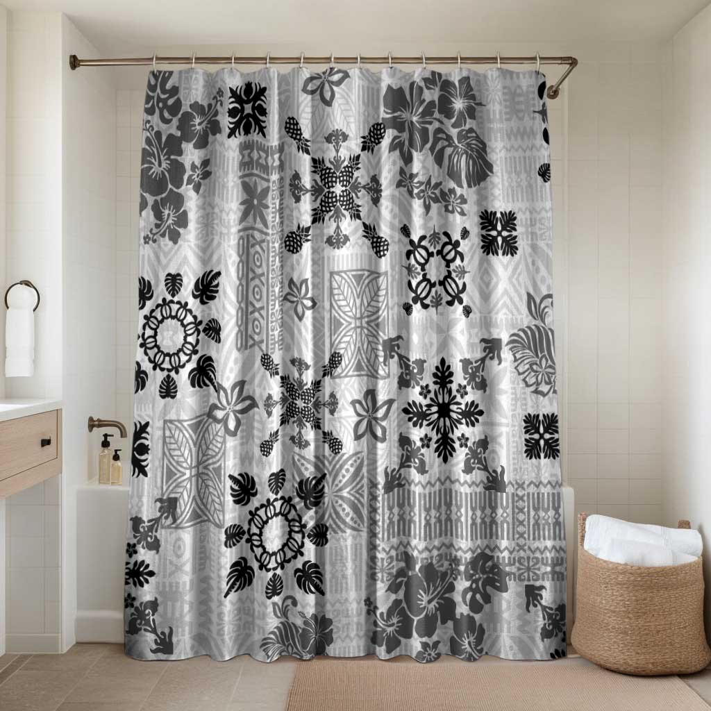Hawaii Tapa Tribal Bathroom Set With Hawaiian Quilt Pattern Black - Polynesian Pride