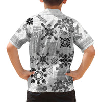 Hawaii Tapa Tribal Kid Hawaiian Shirt With Hawaiian Quilt Pattern Black LT9 - Polynesian Pride