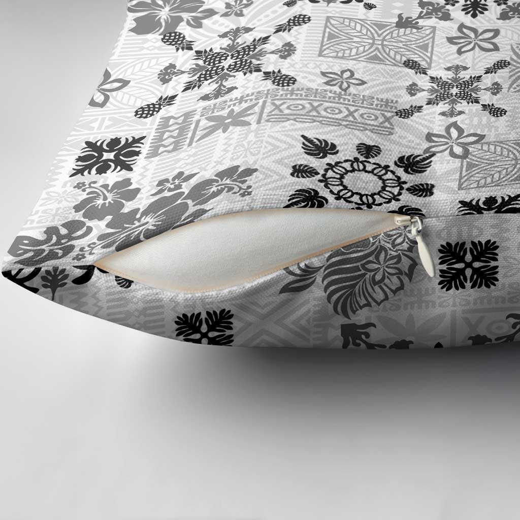 Hawaii Tapa Tribal Pillow Cover With Hawaiian Quilt Pattern Black - Polynesian Pride