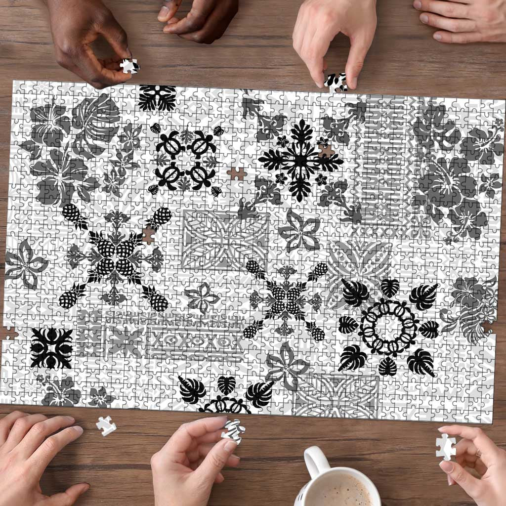 Hawaii Tapa Tribal Puzzle With Hawaiian Quilt Pattern Black LT9 - Polynesian Pride