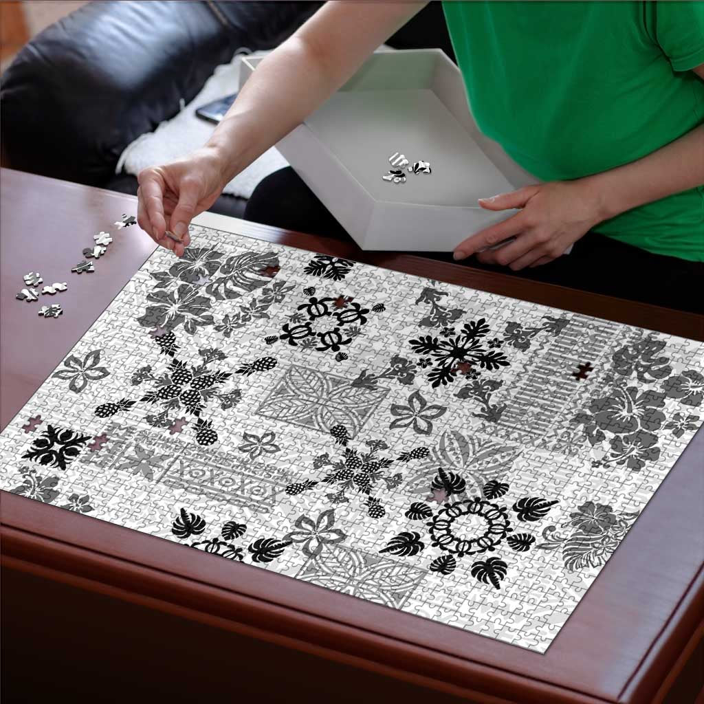 Hawaii Tapa Tribal Puzzle With Hawaiian Quilt Pattern Black LT9 - Polynesian Pride