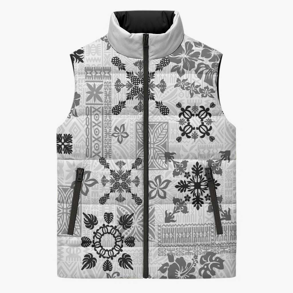 Hawaii Tapa Tribal Sleeveless Puffer Jacket With Hawaiian Quilt Pattern Black LT9 Unisex Black - Polynesian Pride