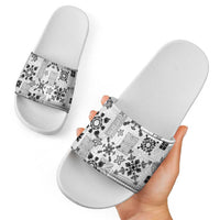 Hawaii Tapa Tribal Slide Sandals With Hawaiian Quilt Pattern Black - Polynesian Pride