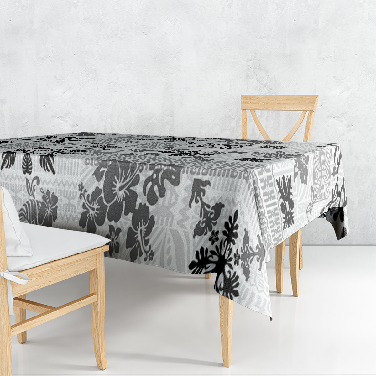 Hawaii Tapa Tribal Tablecloth With Hawaiian Quilt Pattern Black LT9 - Polynesian Pride