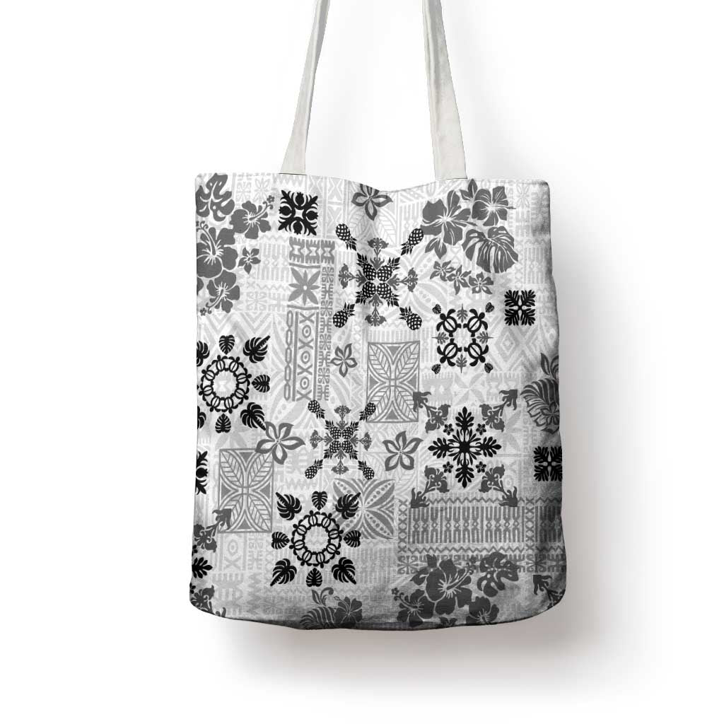 Hawaii Tapa Tribal Tote Bag With Hawaiian Quilt Pattern Black - Polynesian Pride