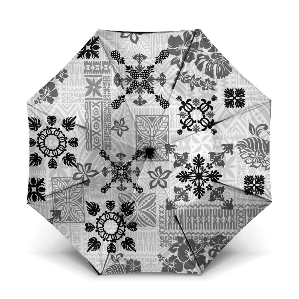 Hawaii Tapa Tribal Umbrella With Hawaiian Quilt Pattern Black - Polynesian Pride