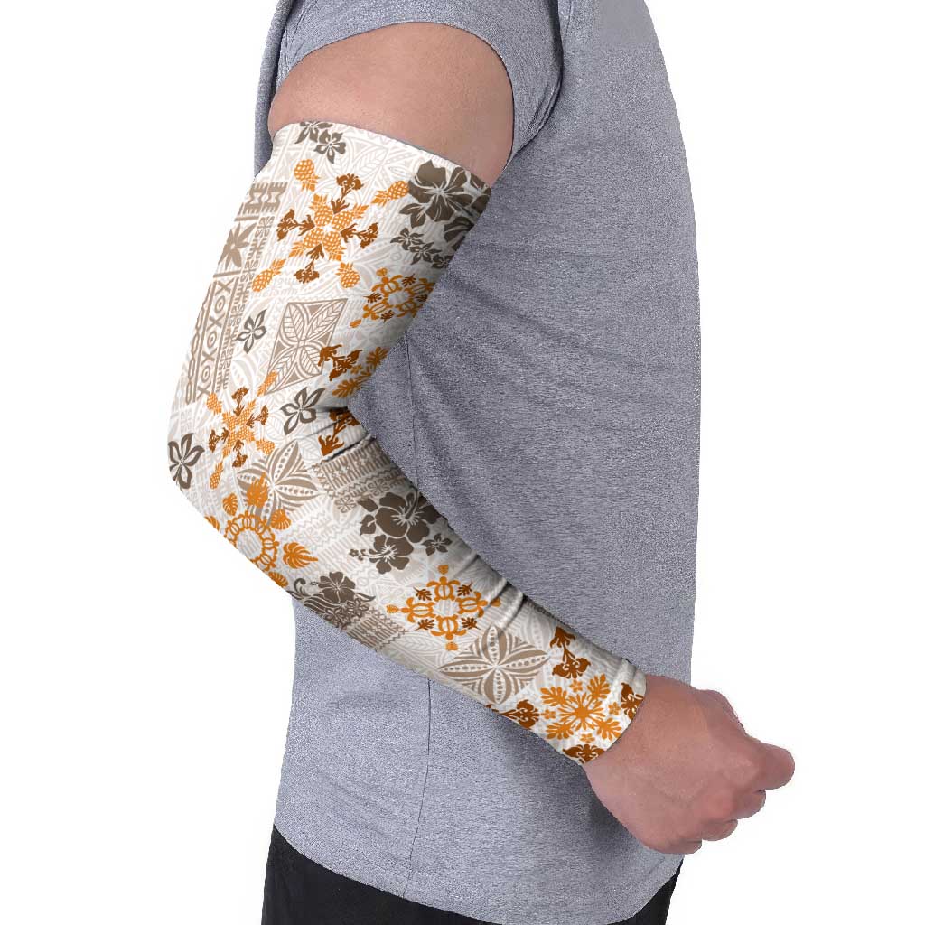 Hawaii Tapa Tribal Arm Sleeves With Hawaiian Quilt Pattern Gold LT9 - Polynesian Pride