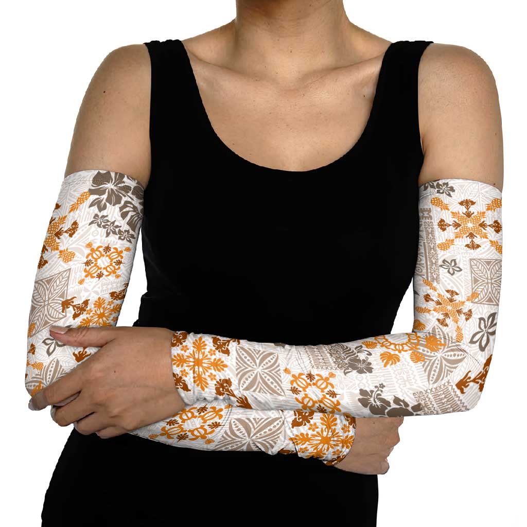 Hawaii Tapa Tribal Arm Sleeves With Hawaiian Quilt Pattern Gold LT9 - Polynesian Pride