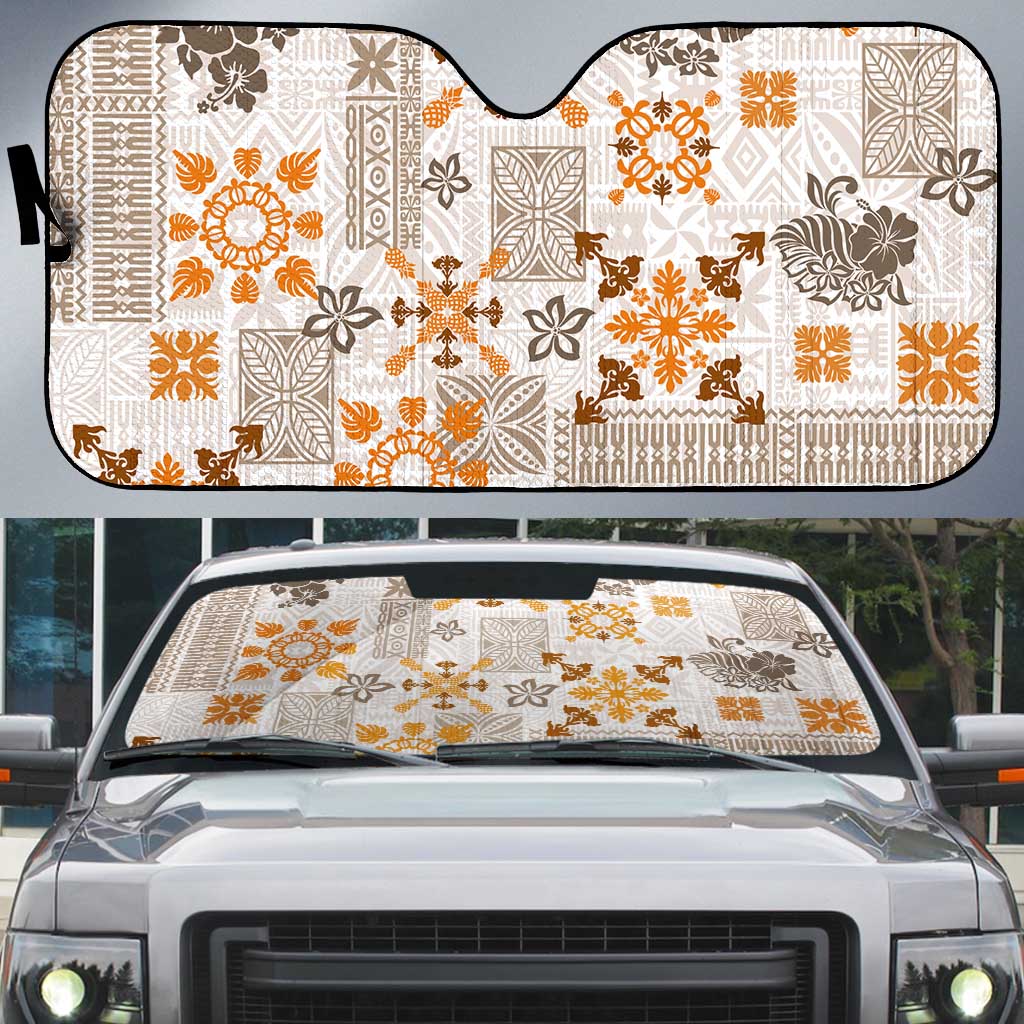 Hawaii Tapa Tribal Auto Sun Shade With Hawaiian Quilt Pattern Gold - Polynesian Pride