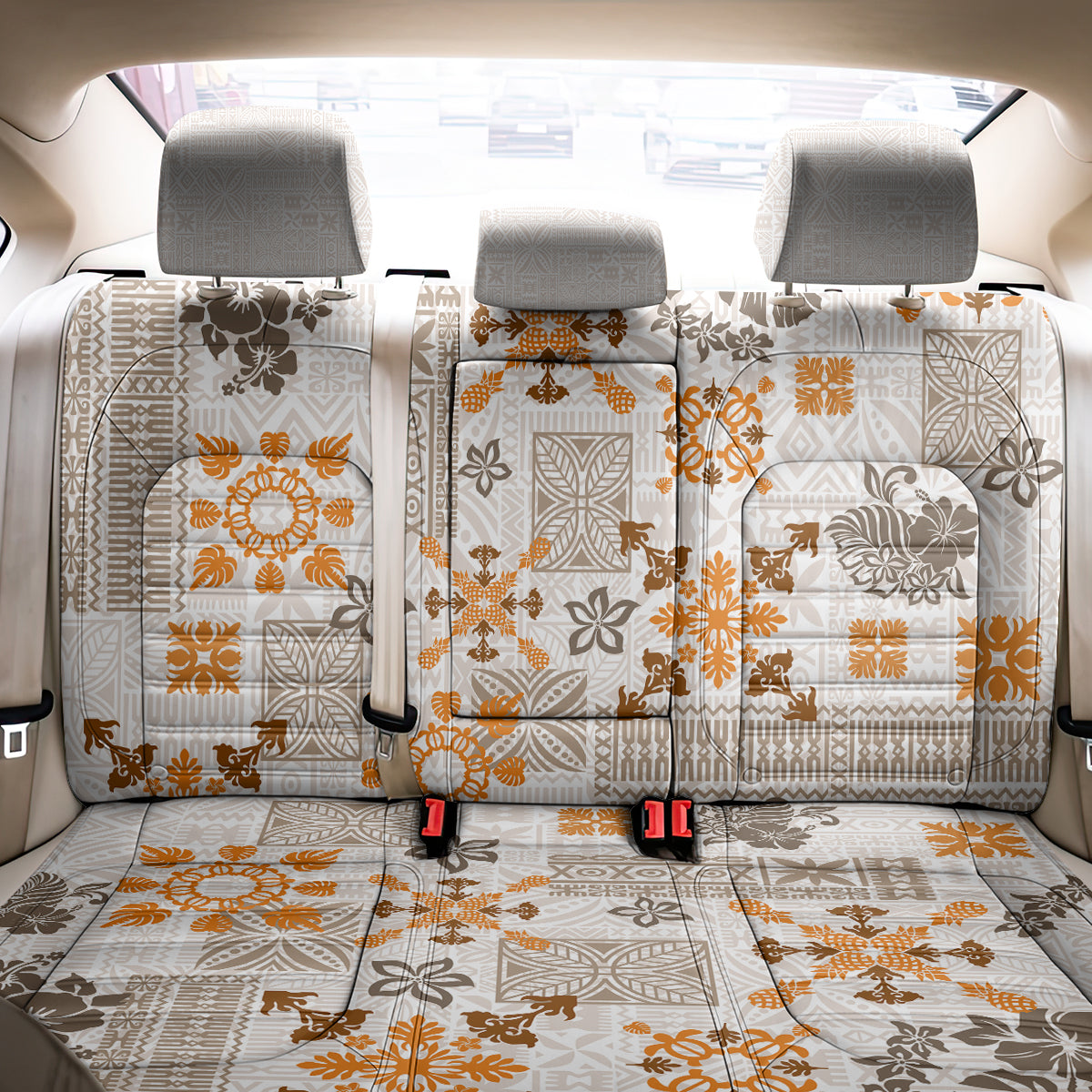 Hawaii Tapa Tribal Back Car Seat Cover With Hawaiian Quilt Pattern Gold