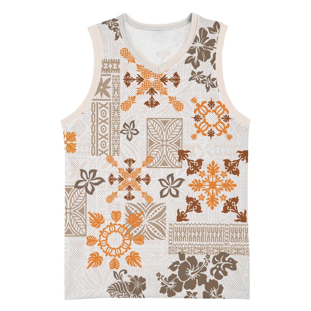 Hawaii Tapa Tribal Basketball Jersey With Hawaiian Quilt Pattern Gold - Polynesian Pride