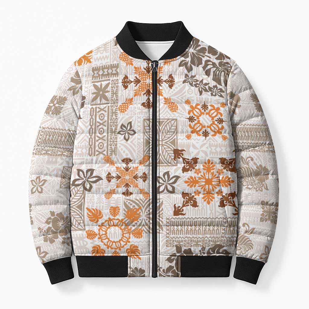 Hawaii Tapa Tribal Bomber Puffer Jacket With Hawaiian Quilt Pattern Gold LT9 Unisex Gold - Polynesian Pride