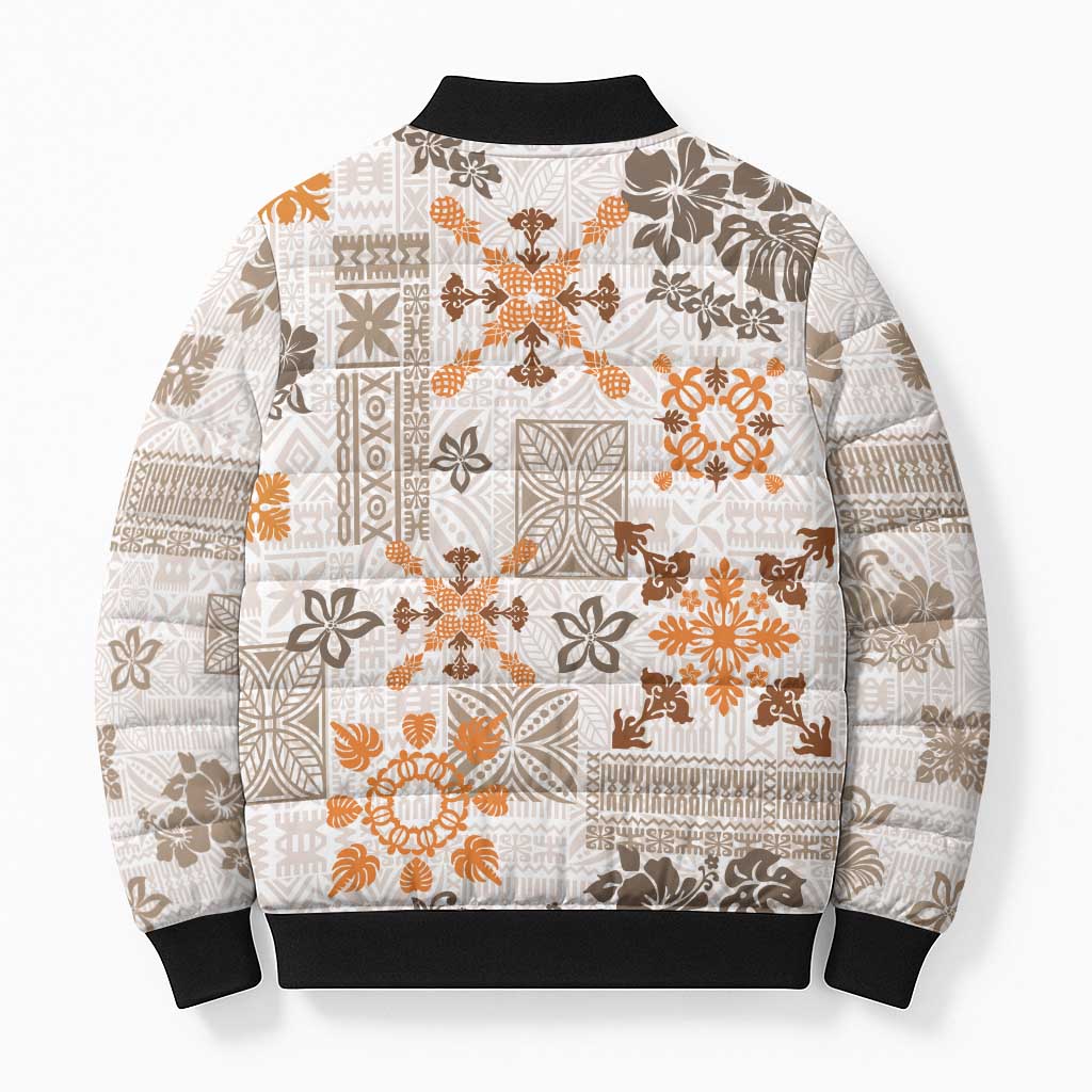 Hawaii Tapa Tribal Bomber Puffer Jacket With Hawaiian Quilt Pattern Gold LT9 - Polynesian Pride