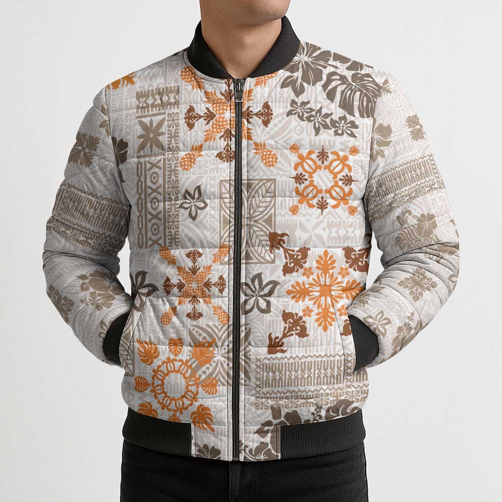 Hawaii Tapa Tribal Bomber Puffer Jacket With Hawaiian Quilt Pattern Gold LT9 - Polynesian Pride