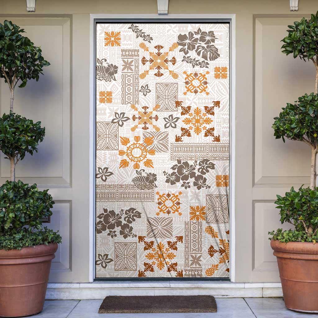 Hawaii Tapa Tribal Door Cover With Hawaiian Quilt Pattern Gold - Polynesian Pride