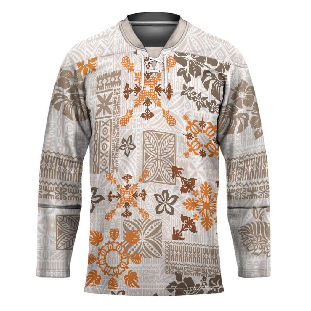 Hawaii Tapa Tribal Hockey Jersey With Hawaiian Quilt Pattern Gold - Polynesian Pride