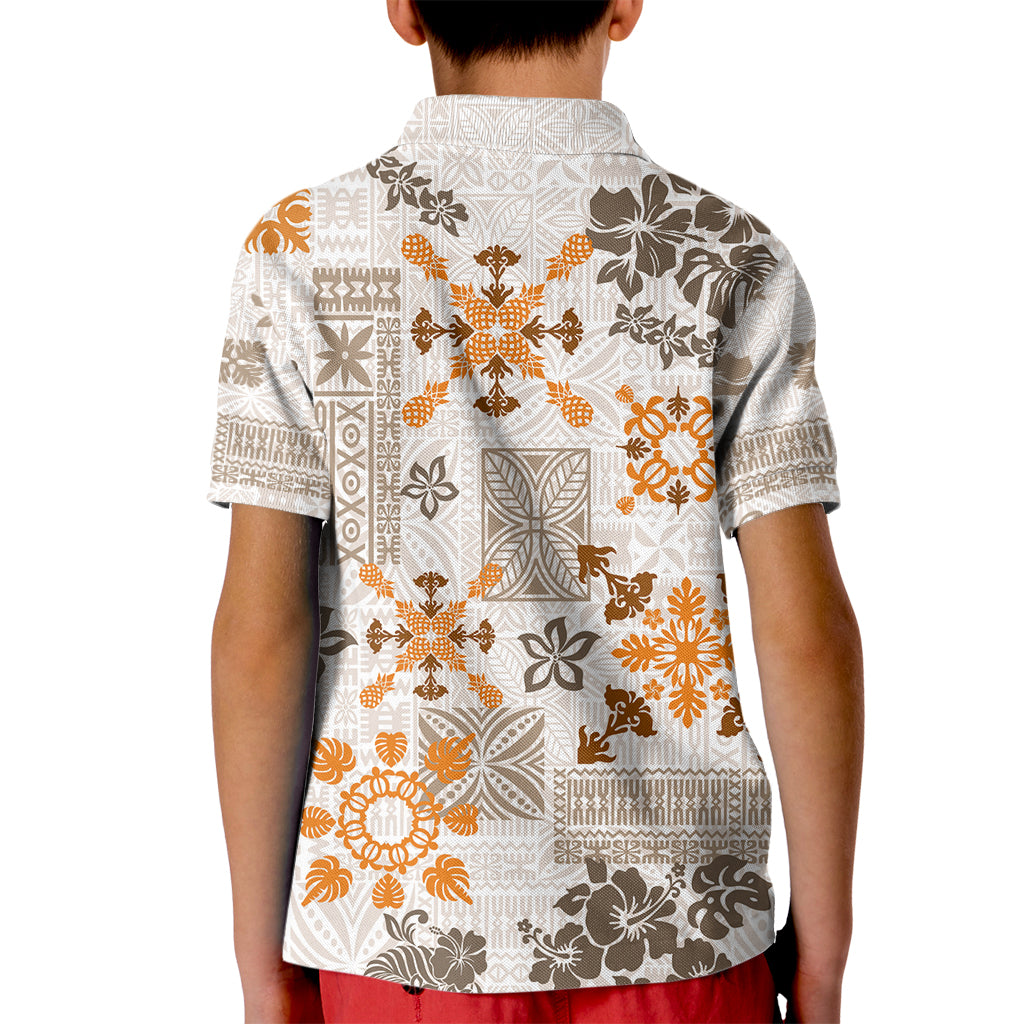 Hawaii Tapa Tribal Kid Polo Shirt With Hawaiian Quilt Pattern Gold LT9 - Polynesian Pride