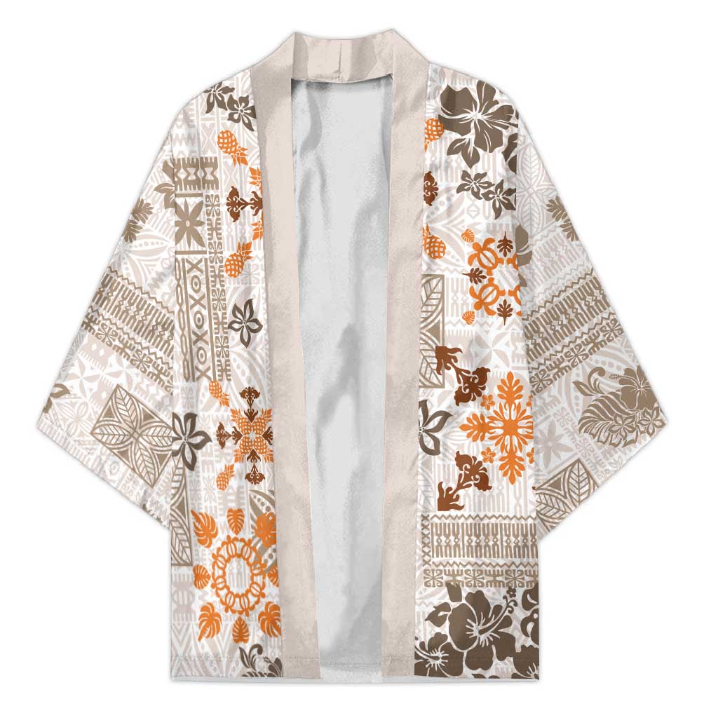 Hawaii Tapa Tribal Kimono With Hawaiian Quilt Pattern Gold - Polynesian Pride