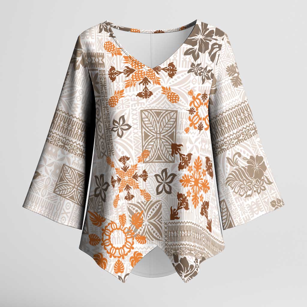 Hawaii Tapa Tribal Kimono Sleeve Blouse With Hawaiian Quilt Pattern Gold - Polynesian Pride