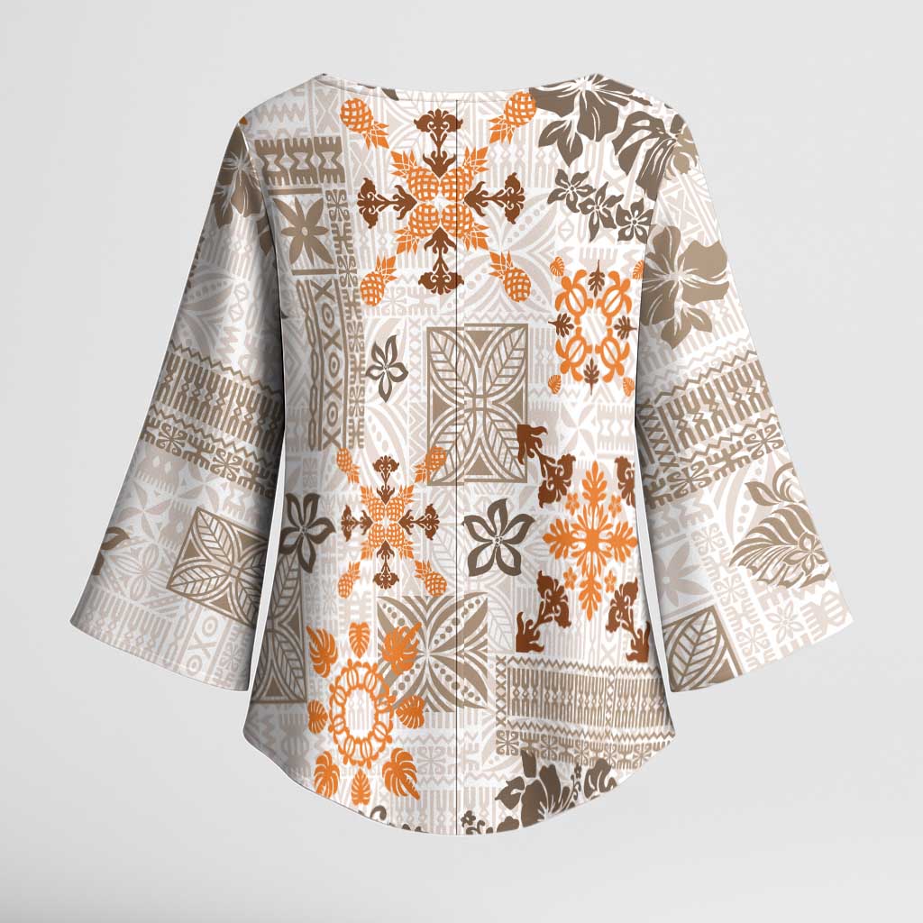 Hawaii Tapa Tribal Kimono Sleeve Blouse With Hawaiian Quilt Pattern Gold - Polynesian Pride