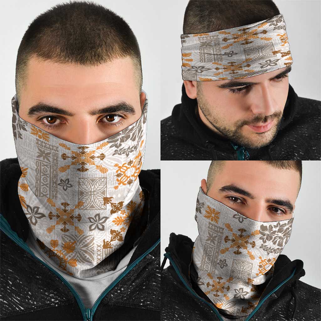 Hawaii Tapa Tribal Neck Gaiter With Hawaiian Quilt Pattern Gold LT9 - Polynesian Pride
