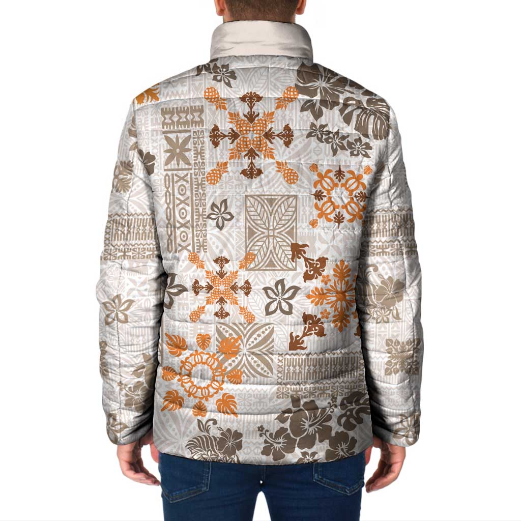 Hawaii Tapa Tribal Padded Jacket With Hawaiian Quilt Pattern Gold LT9 - Polynesian Pride