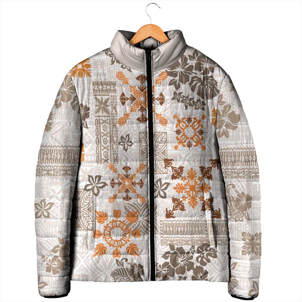 Hawaii Tapa Tribal Padded Jacket With Hawaiian Quilt Pattern Gold LT9 - Polynesian Pride