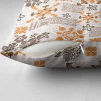 Hawaii Tapa Tribal Pillow Cover With Hawaiian Quilt Pattern Gold - Polynesian Pride