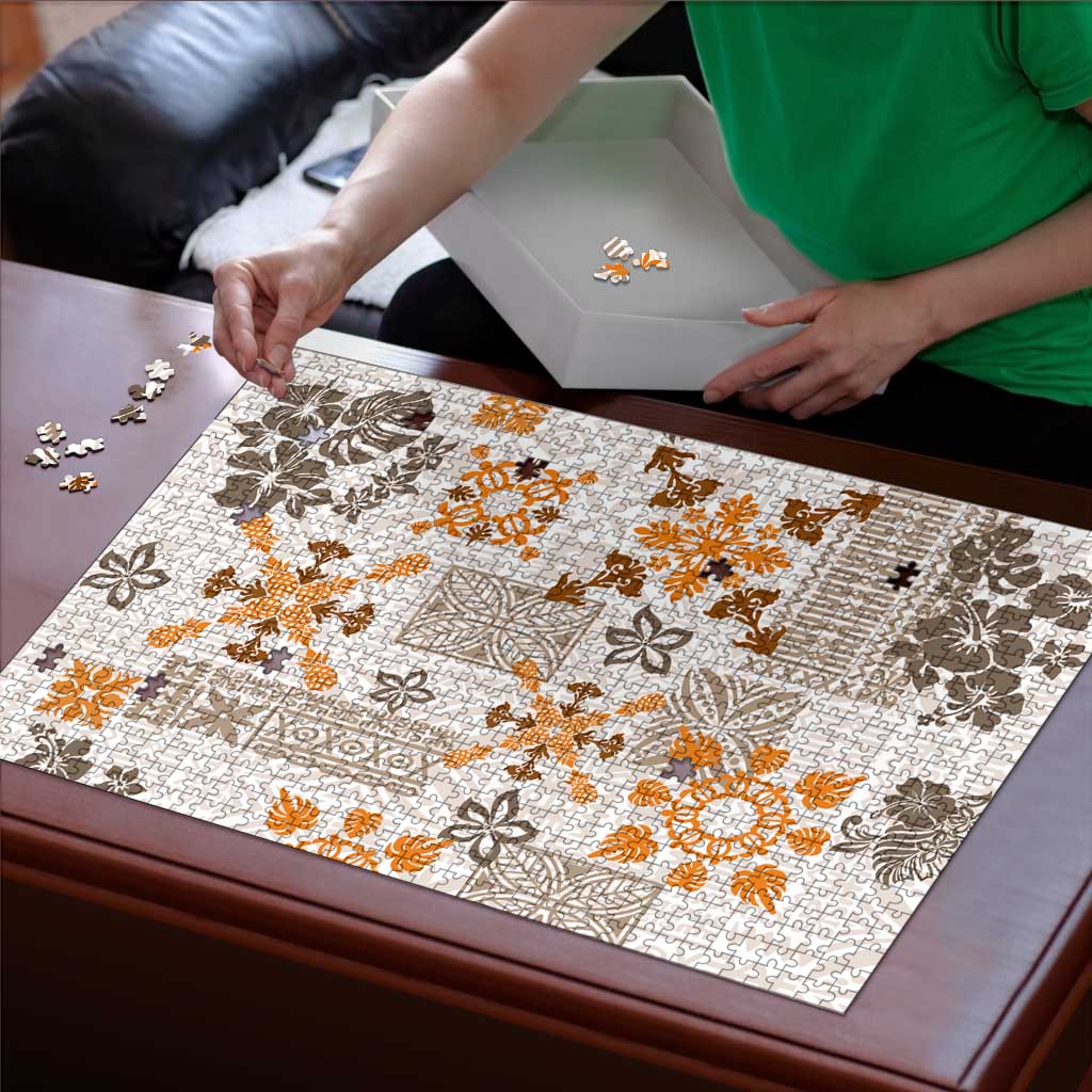 Hawaii Tapa Tribal Puzzle With Hawaiian Quilt Pattern Gold LT9 - Polynesian Pride