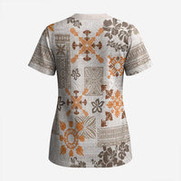 Hawaii Tapa Tribal Scrub Top With Hawaiian Quilt Pattern Gold - Polynesian Pride