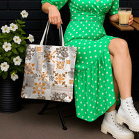 Hawaii Tapa Tribal Tote Bag With Hawaiian Quilt Pattern Gold - Polynesian Pride