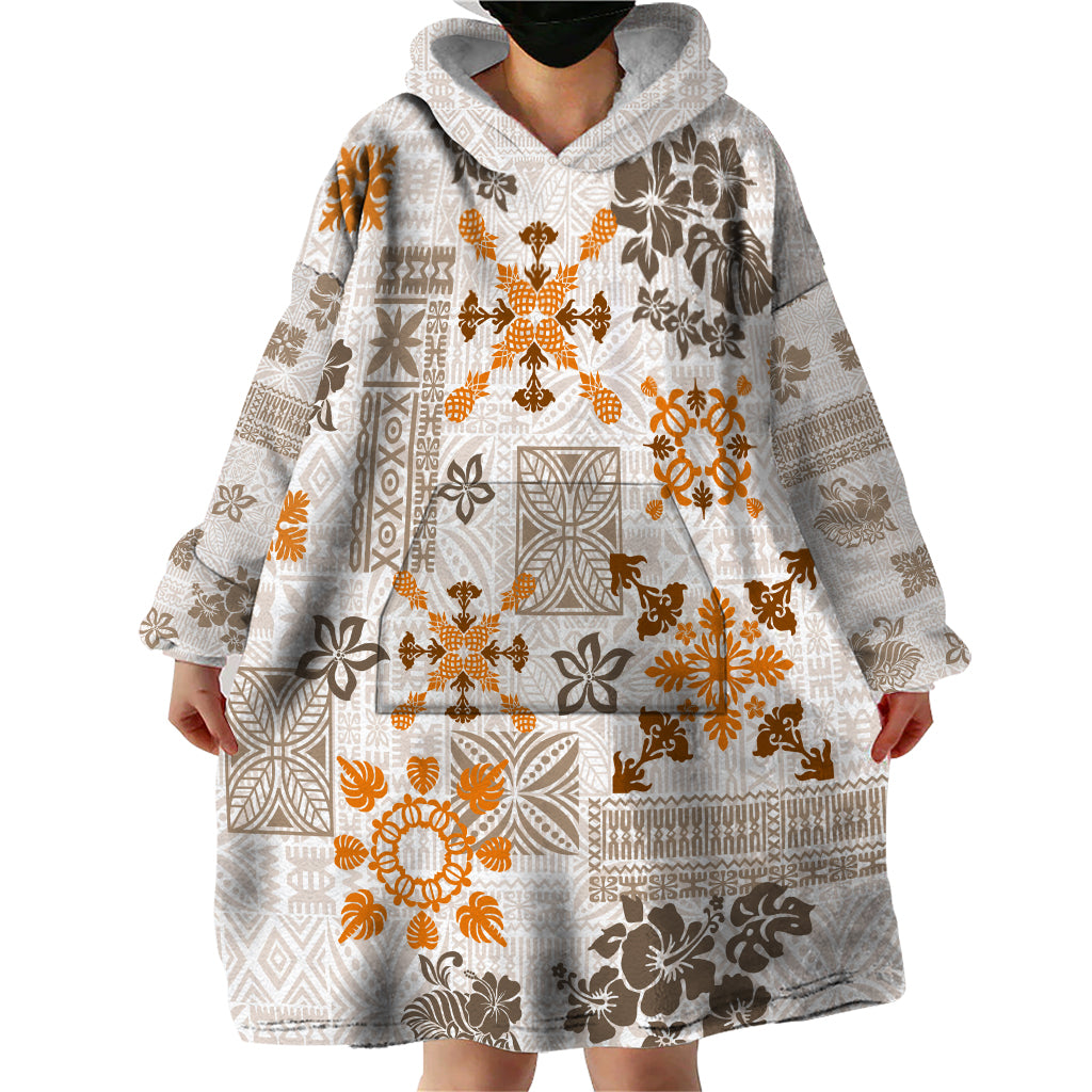 Hawaii Tapa Tribal Wearable Blanket Hoodie With Hawaiian Quilt Pattern Gold LT9 - Polynesian Pride