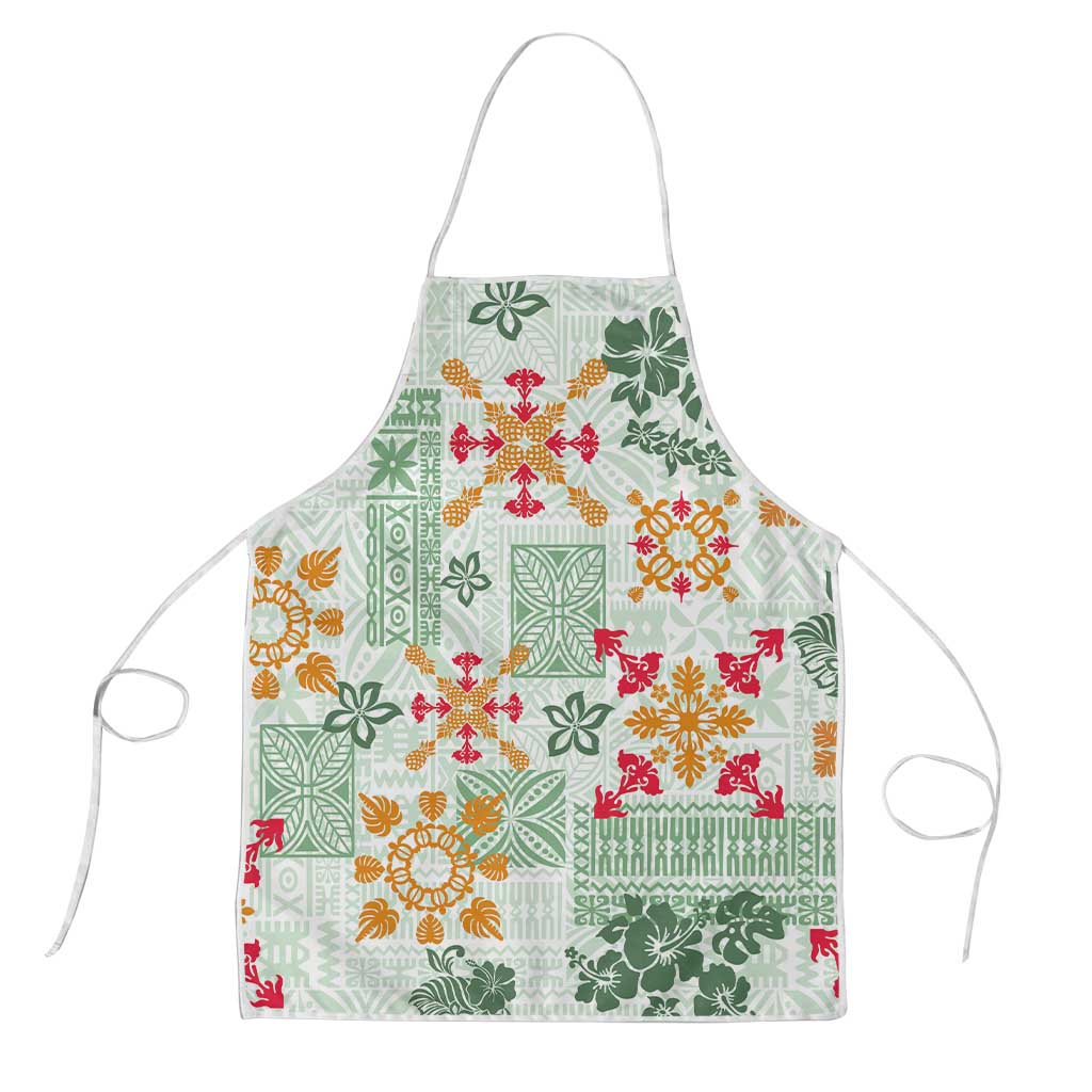 Hawaii Tapa Tribal Apron With Hawaiian Quilt Pattern Green - Polynesian Pride