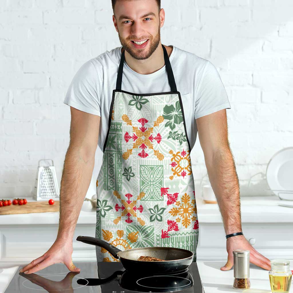 Hawaii Tapa Tribal Apron With Hawaiian Quilt Pattern Green - Polynesian Pride