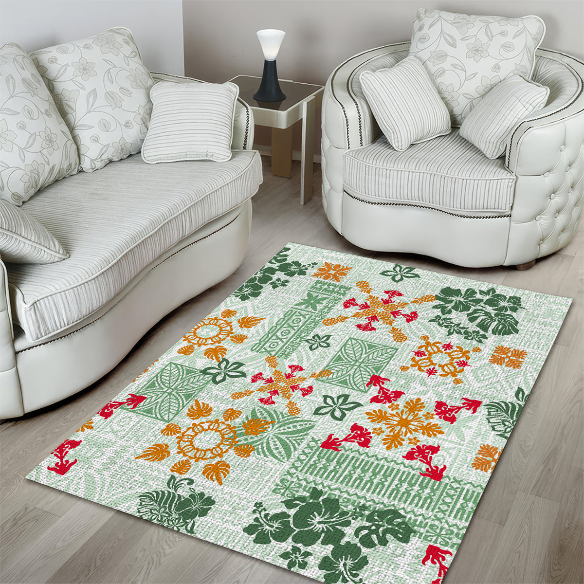 Hawaii Tapa Tribal Area Rug With Hawaiian Quilt Pattern Green LT9 - Polynesian Pride