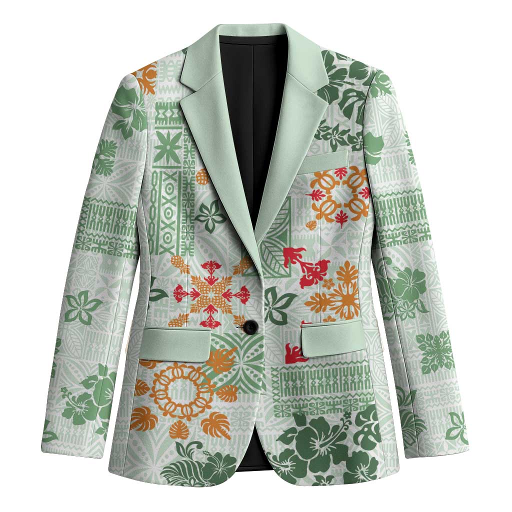 Hawaii Tapa Tribal Blazer With Hawaiian Quilt Pattern Green - Polynesian Pride