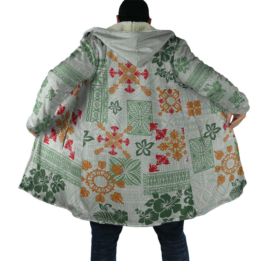 Hawaii Tapa Tribal Cloak With Hawaiian Quilt Pattern Green - Polynesian Pride