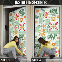 Hawaii Tapa Tribal Door Cover With Hawaiian Quilt Pattern Green - Polynesian Pride