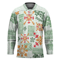 Hawaii Tapa Tribal Hockey Jersey With Hawaiian Quilt Pattern Green - Polynesian Pride
