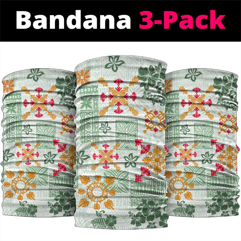 Hawaii Tapa Tribal Neck Gaiter With Hawaiian Quilt Pattern Green - Polynesian Pride