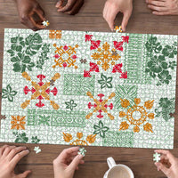 Hawaii Tapa Tribal Puzzle With Hawaiian Quilt Pattern Green - Polynesian Pride