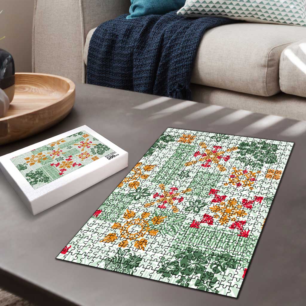 Hawaii Tapa Tribal Puzzle With Hawaiian Quilt Pattern Green - Polynesian Pride