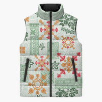 Hawaii Tapa Tribal Sleeveless Puffer Jacket With Hawaiian Quilt Pattern Green - Polynesian Pride