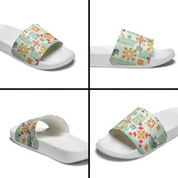 Hawaii Tapa Tribal Slide Sandals With Hawaiian Quilt Pattern Green - Polynesian Pride