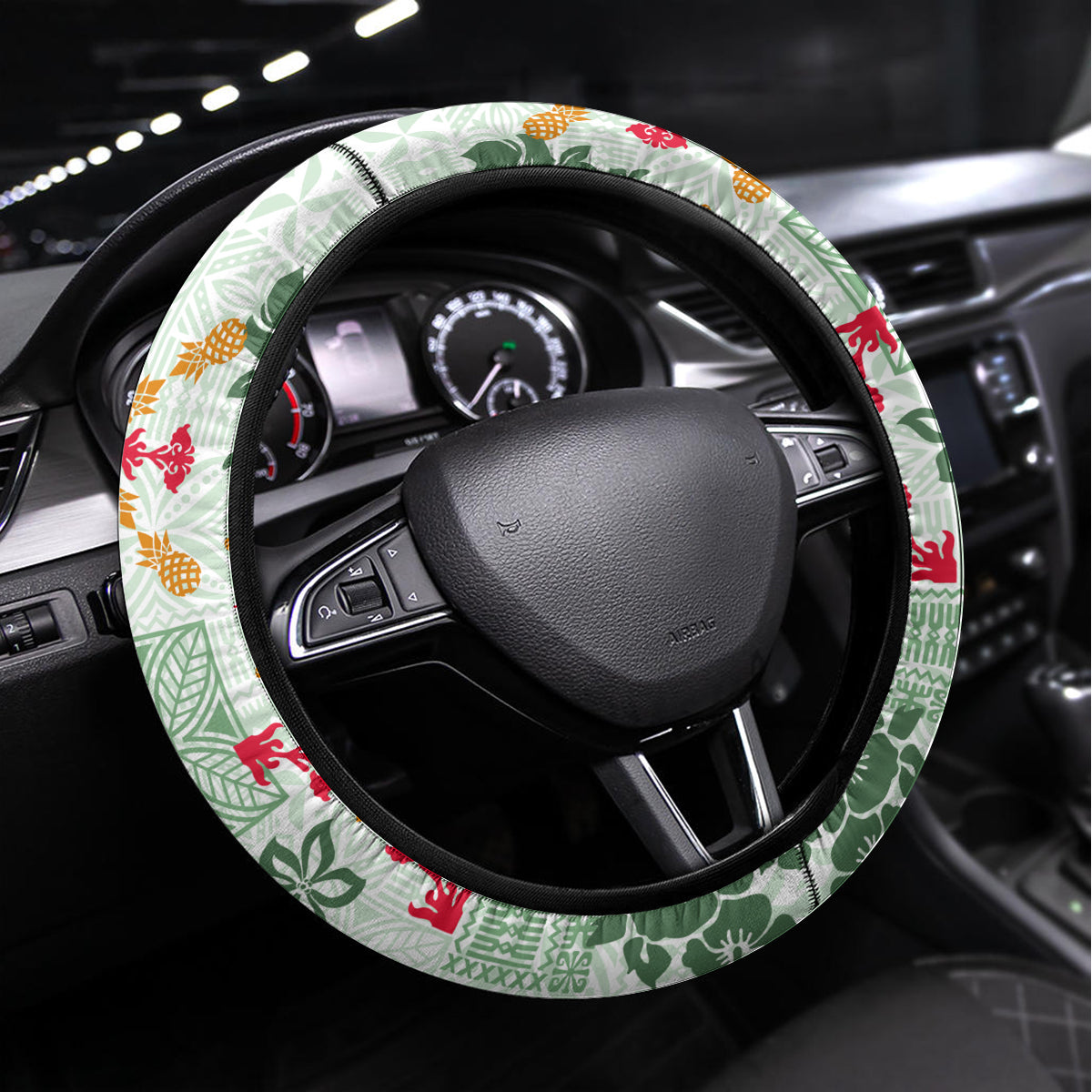 Hawaii Tapa Tribal Steering Wheel Cover With Hawaiian Quilt Pattern Green LT9 Universal Fit Green - Polynesian Pride